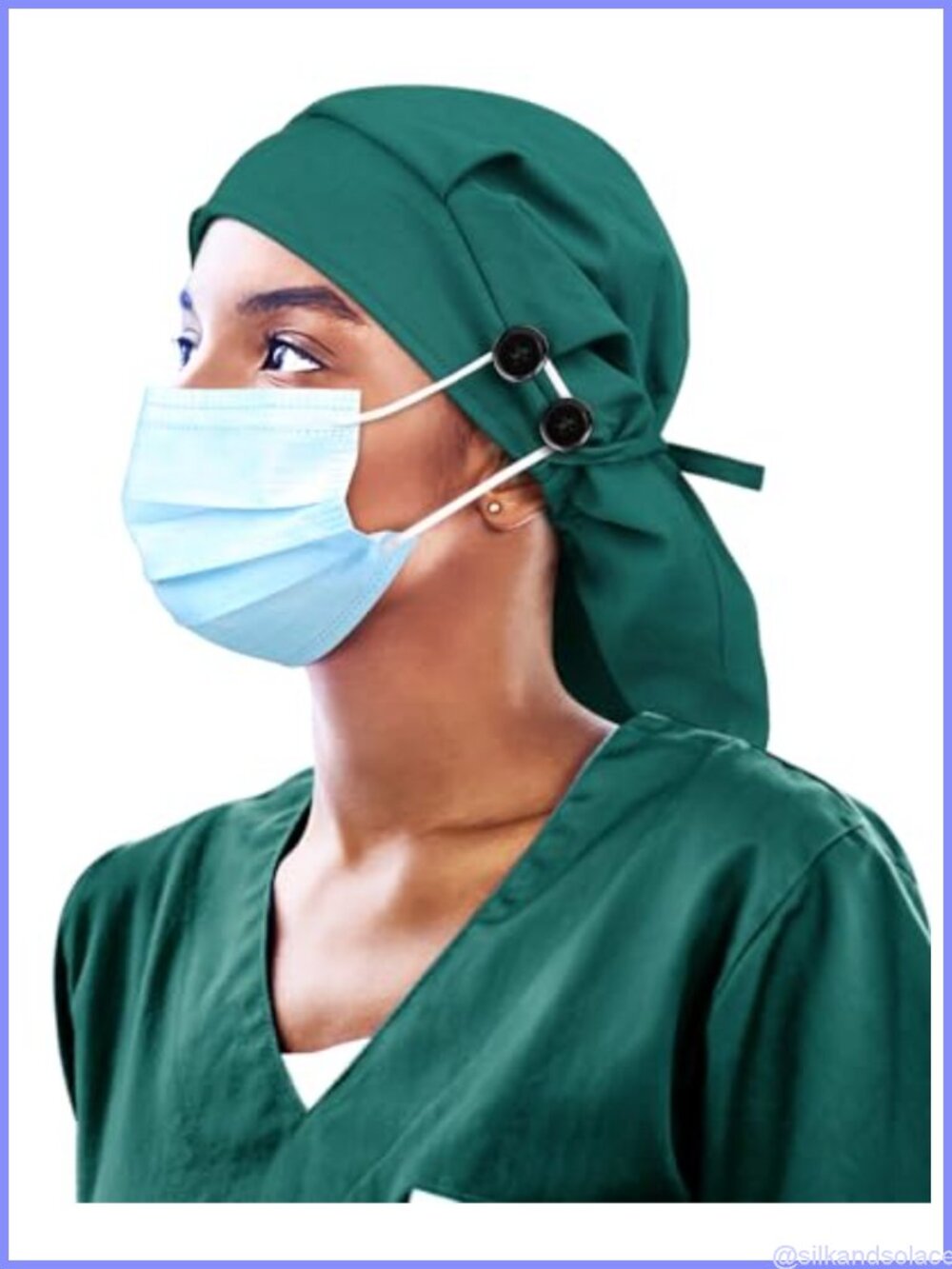 Satin Lined Work Cap with Ponytail Pouch & Button Long Hair Women
